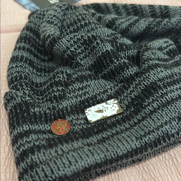 Hot Topic Black and Gray Striped Beanie - Picture 2 of 5